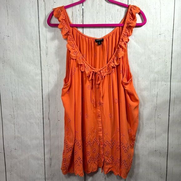 Torrid Eyelet Orange Ruffle Tie Front Womens Sleeveless Summer Casual Tank Top - Picture 6 of 13